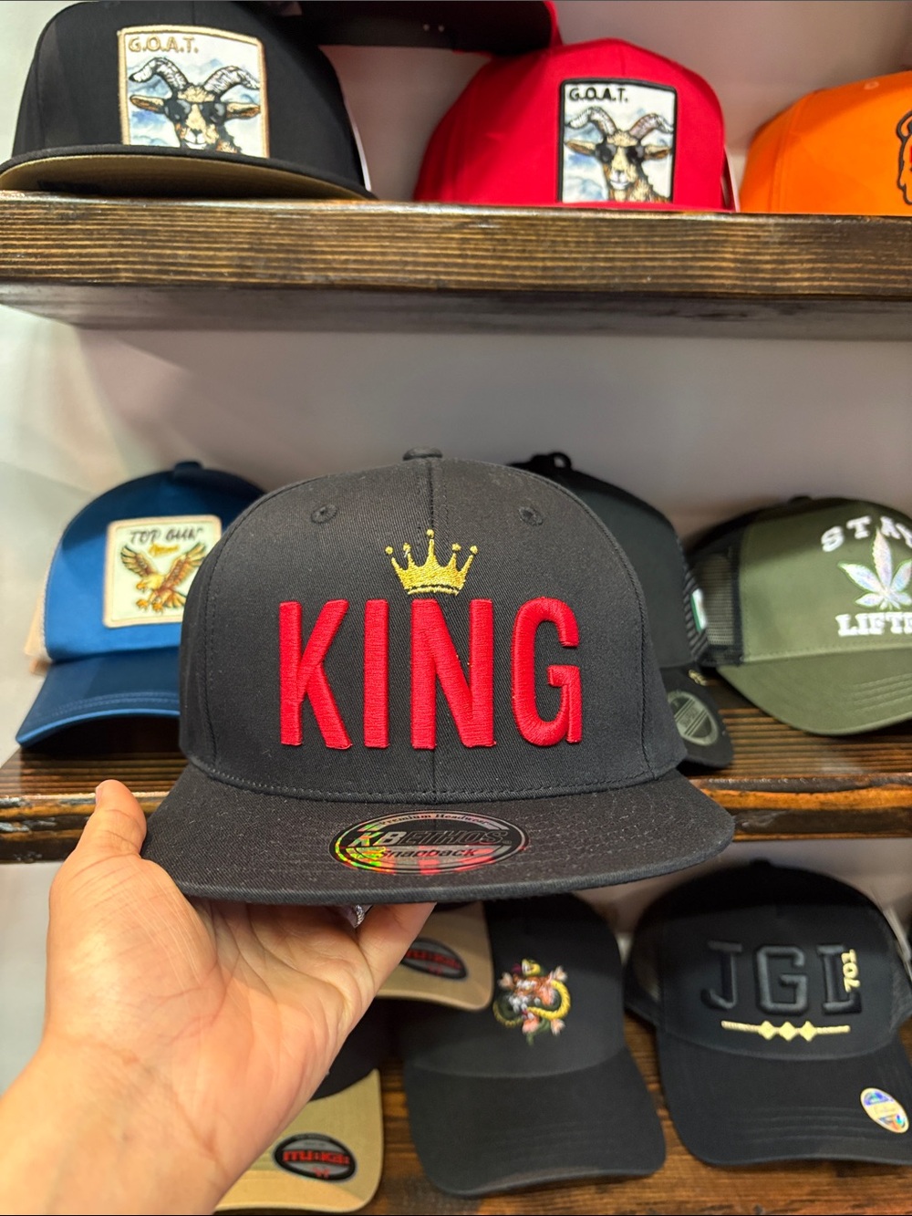 KING Embroidered Snapback Hat - Black/Red